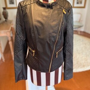 Laura Lane Women's Large Faux Leather Moto Jacket Black Biker Zippers